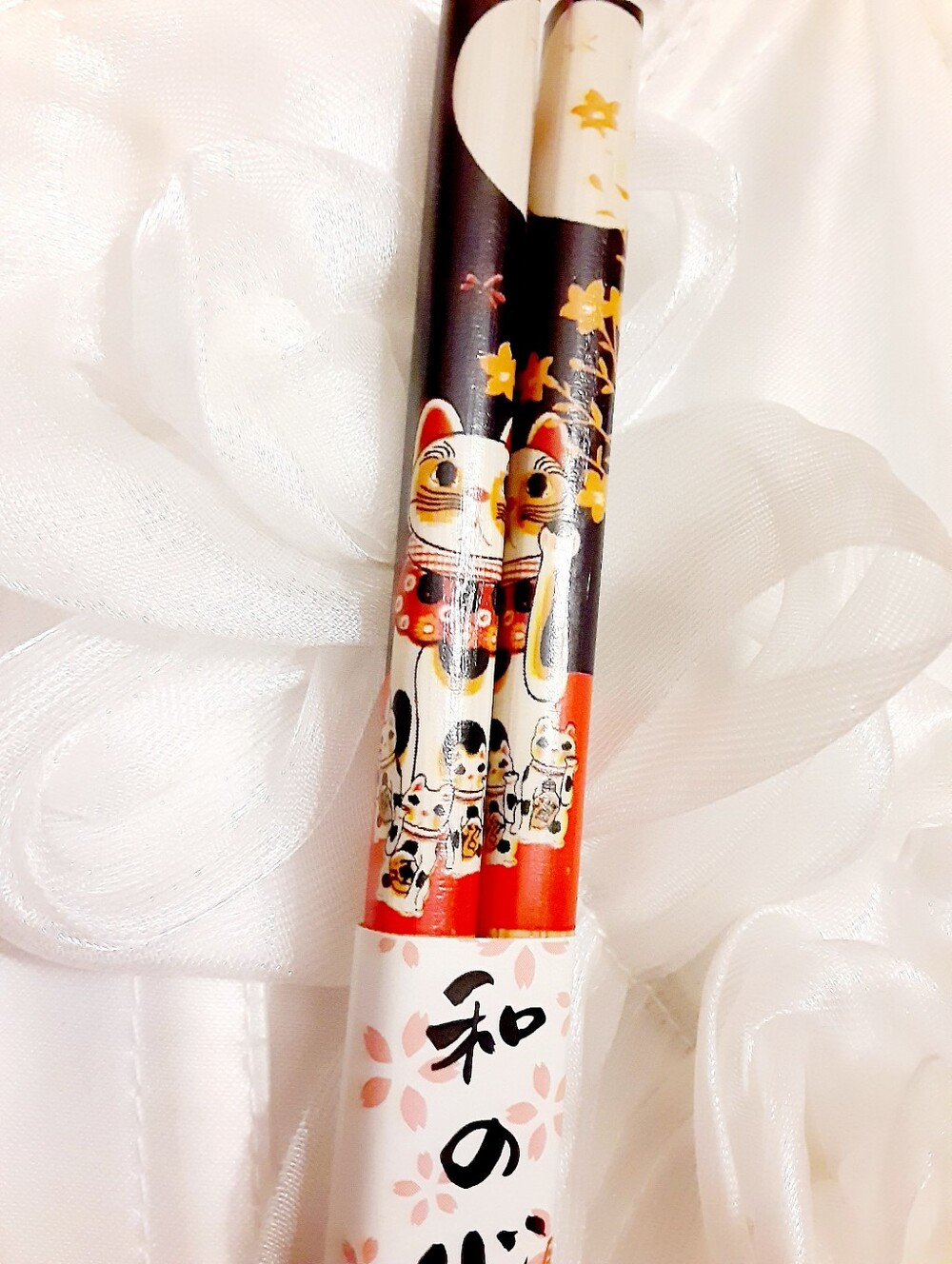 Lucky Cat & Moon Asian  Bamboo Sushi Chopsticks or Hairsticks